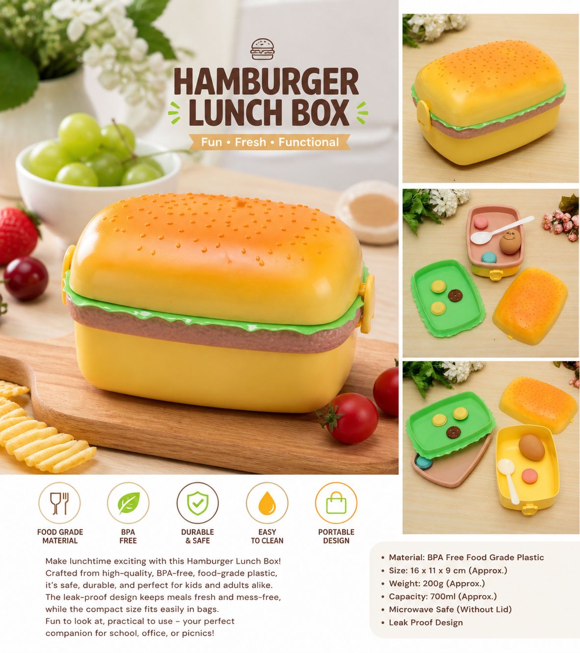 Hamburger Kids Lunch Box